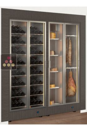 Built-in combination of 2 professional refrigerated display cabinets for wine, cheese and cured meat - Flat frame