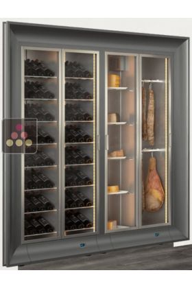 Built-in combination of 2 professional refrigerated display cabinets for wine, cheese and cured meat - Curved frame