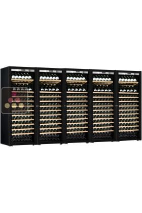 Combination of a 5 single temperature ageing or service wine cabinets - Full Glass door - Inclined and Sliding shelves