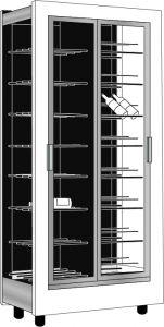 Internal coating and bottle holders are laquered with a matte black powder coating. Door frames and handles remain in natural aluminium. Depending on model, some small parts (e.g. screw caps, shelf supports) may remain in stainless steel finish.