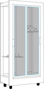 Double-glazed burnished anti-UV glass (35% light transmission). Raise of about 10% the protection against UV compared to the standard glass.