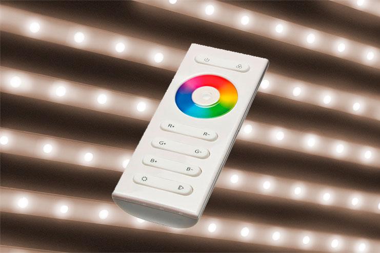Warm white LED (2700-3200°K) + controller with remote control to ajust the intensity